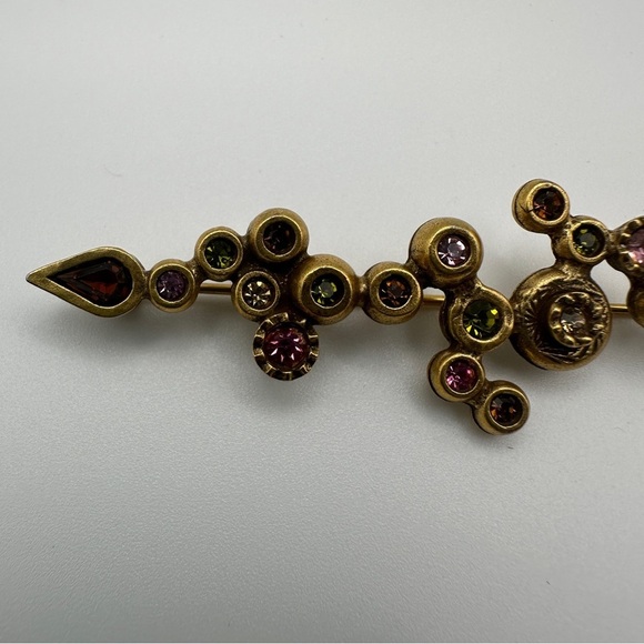 Vintage Patricia Locke Signed Crystal Gemstone Gold Tone Bar Geometric Brooch - Picture 7 of 16